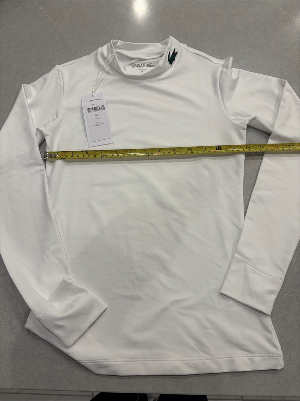 Lacoste White Long-Sleeve Athletic Tee with Embroidered Croc